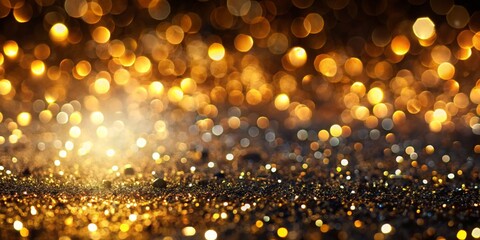 Golden Glitter Bokeh with Light Burst, Abstract Background, Festive, Celebration, Sparkles