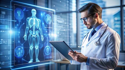 Doctor Utilizing Advanced AI Technology to Scan and Assess Patient Health During Medical Examination