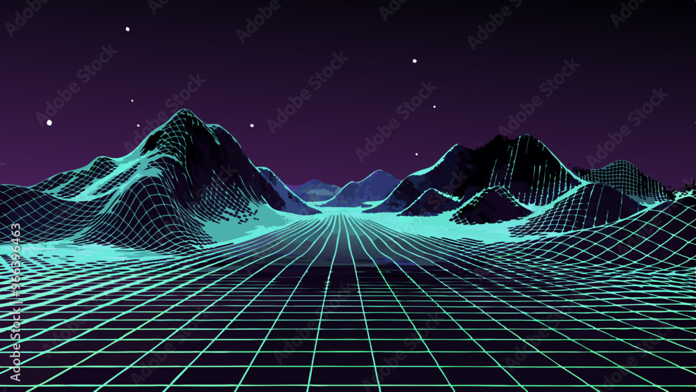 Poster abstract polygonal wave technology connection dots and lines structure. 3d rendering.