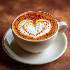 Obraz premium Close-Up of Coffee Cup with Heart-Shaped Latte Art