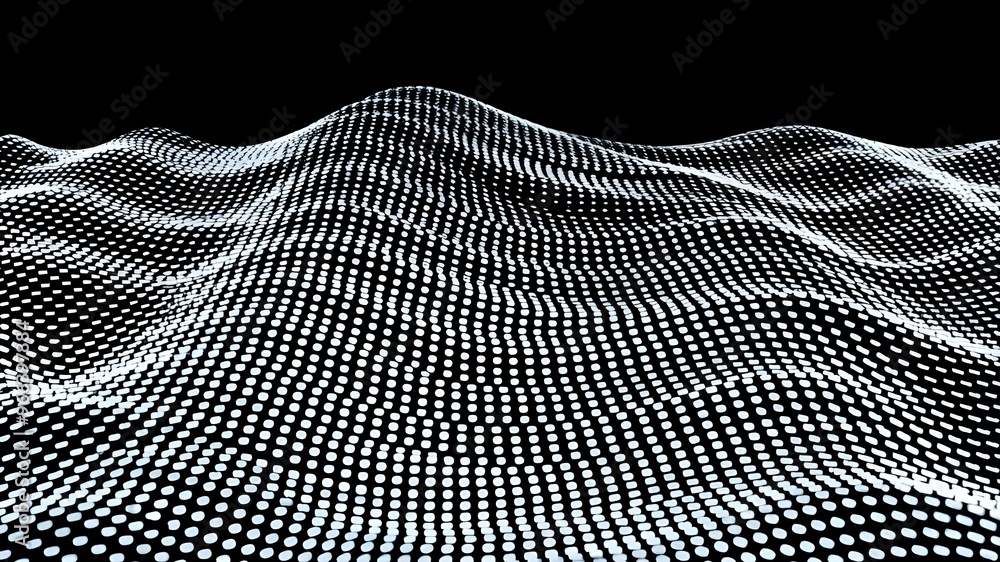 Fototapete abstract polygonal wave technology connection dots and lines structure. 3d rendering