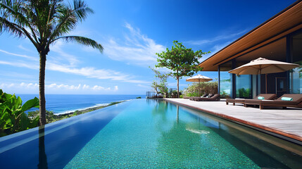 Fototapeta premium Luxurious Relaxation by the Ocean Infinity Pool Beauty