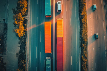 Aerial top view of International Freight Transportation.