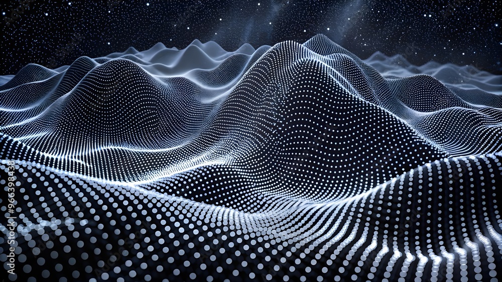 Poster abstract polygonal wave technology connection dots and lines structure. 3d rendering