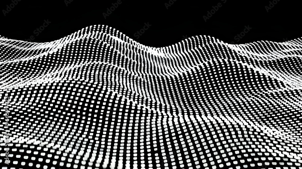 Aufkleber abstract polygonal wave technology connection dots and lines structure. 3d rendering