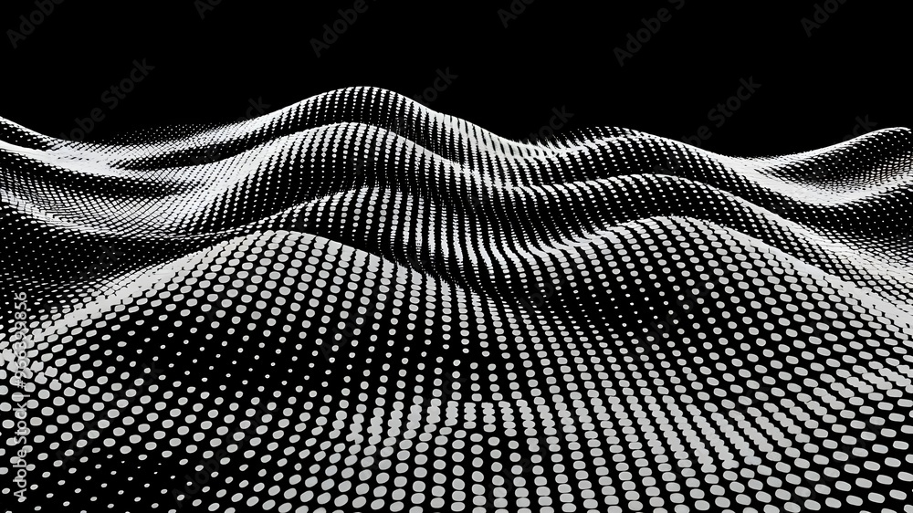 Fototapete abstract polygonal wave technology connection dots and lines structure. 3d rendering