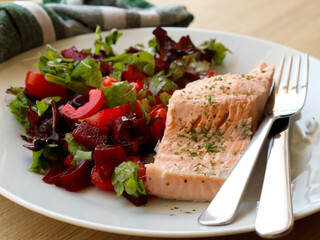 boiled salmon with salad