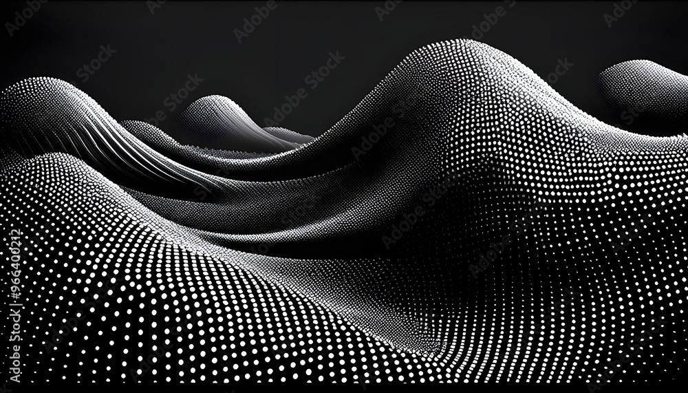 Fototapete abstract polygonal wave technology connection dots and lines structure. 3d rendering