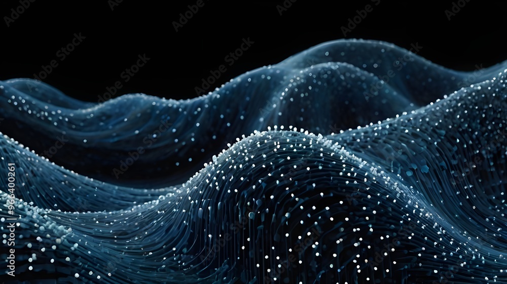 Poster abstract polygonal wave technology connection dots and lines structure. 3d rendering