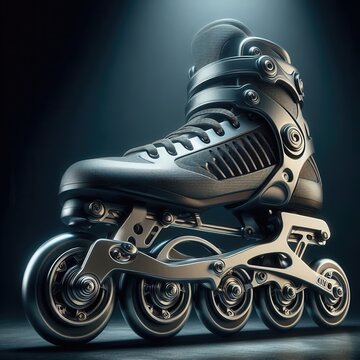 A sleek black inline skate illuminated by dramatic lighting, showcasing its modern design and premium features for skating enthusiasts.
