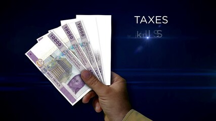 Central African CFA Franc money Cameroon Chad Congo money holding. Fan of banknotes in hand. XAF paper cash. Concept of income, success, business, tax, economy and finance. - Powered by Adobe