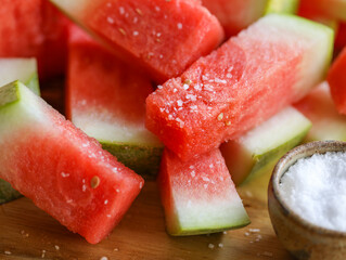 pile of fresh watermelon with salt