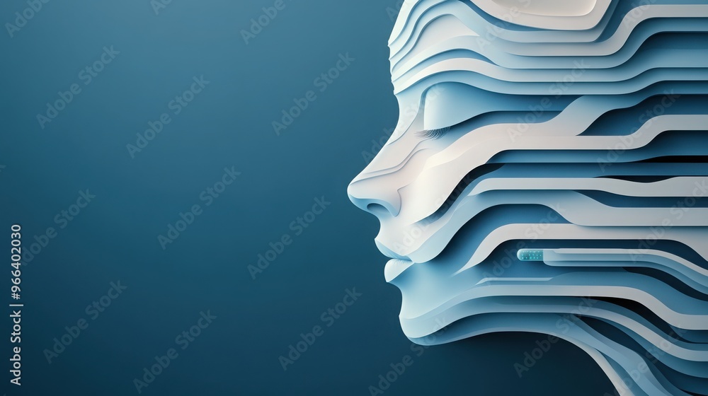 Poster abstract portrait of a stylized face created with layered lines, showcasing modern art and design co