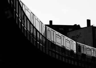 A U-Bahn travels overhead in Berlin, Germany, near Schlesisches Tor.