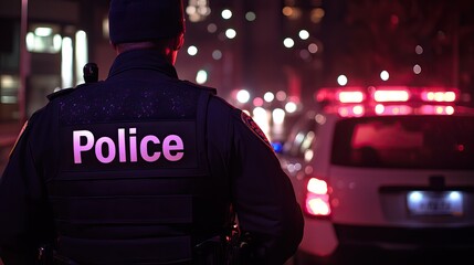 Professional Police Officer. Cop Maintains public order and safety, Enforcing the Law, Prevents and Investigates Criminal Activity. Cinematic Portrait. AI generated image