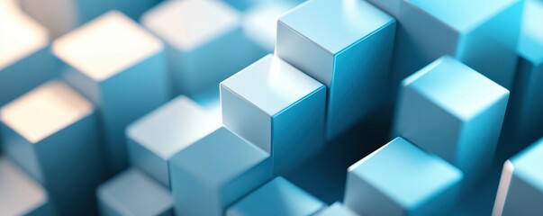 Obraz premium Abstract 3D geometric blue cubes background, showcasing modern design and futuristic architecture with depth and dimension.