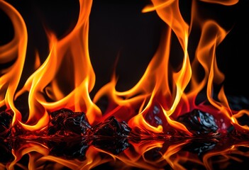 Fototapeta premium vibrant dynamic flames illuminating dark background eye catching promotions marketing materials, blaze, fire, light, brightness, heat, energy, glow, ember