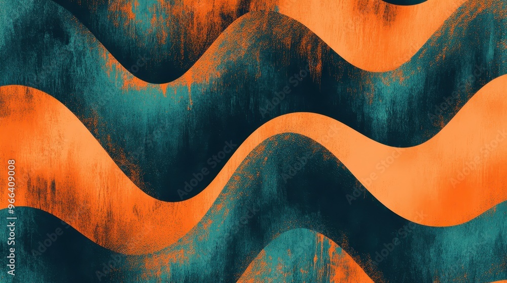 Poster abstract wavy pattern in vibrant orange and teal colors, creating a dynamic and modern visual textur