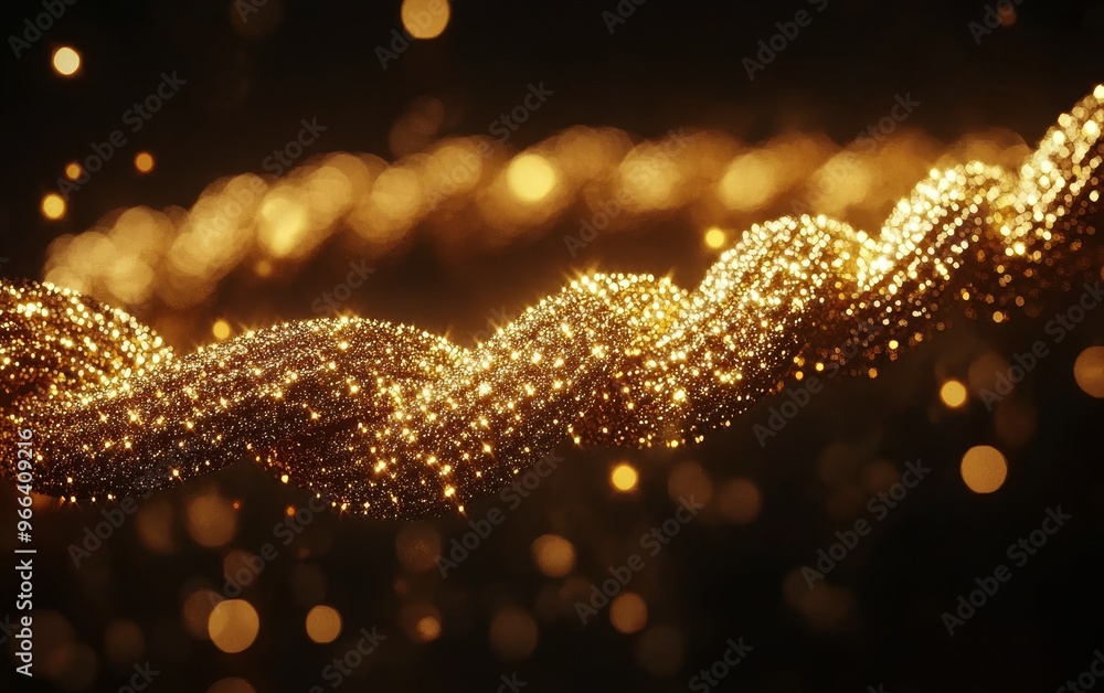 Poster a shimmering golden rope-like structure intertwined with sparkling particles, evoking a sense of ele
