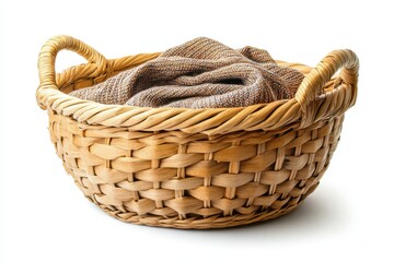 Obraz premium Wicker Basket with a Brown Knitted Blanket Inside