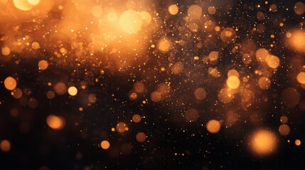 Scattered gradient amber to deep brown particles against a dark backdrop create a warm, earthy celebratory background