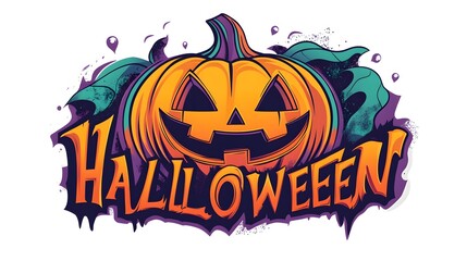 Banner, Folder, Advertisement with Text Inscription Halloween, Witches, Ghosts, Haunting, Cartoon, Drawing, Abstract Image, Texture, Pattern Background, Wallpaper, Cover and Screen of Smartphone, PC, 