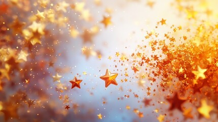 Floating golden stars with sparkling effects, showcasing festivity, celebration, and magical feelings