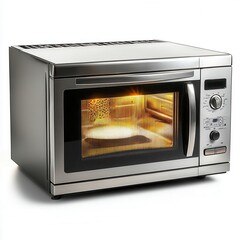 Fototapeta premium Stainless Steel Microwave Oven with Interior Light