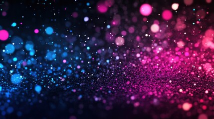 Scattered gradient cyan to magenta particles against a dark backdrop create a bold, energetic celebratory background