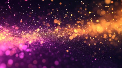 Obraz premium Scattered gradient lilac to pale yellow particles against a dark backdrop create a warm, cheerful celebratory background