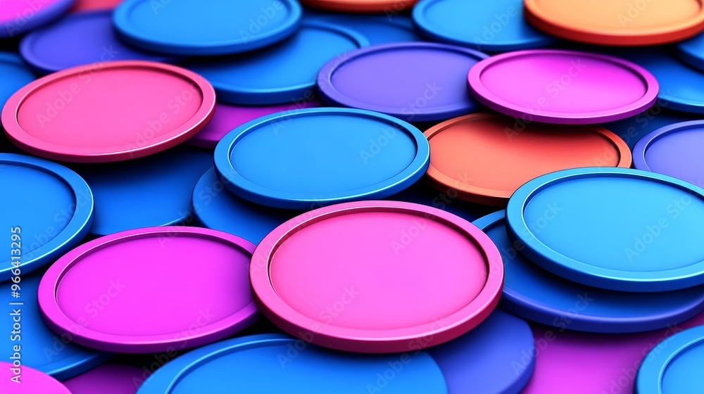 Poster a vibrant assortment of colorful discs stacked together in a visually striking pattern. perfect for 