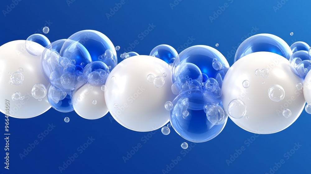 Poster abstract representation of bubbles in blue and white, creating a serene and calming visual effect on