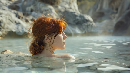 Fototapeta premium Red Haired Woman The Hot Springs Sty