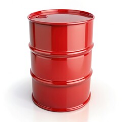 Red oil drum on a white background, standard scale for industrial use. Generative AI