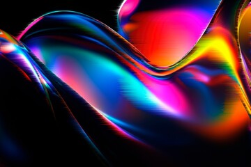 Multicolored speed lines streak across a dark background, creating an illusion of rapid motion and energy, a dynamic interplay of curved forms that flow at high velocity. Generative AI