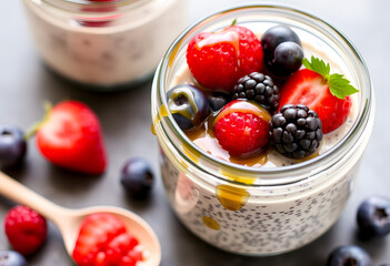 Chia seed pudding with berries on top