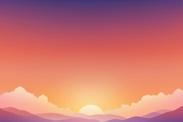 Obraz premium Abstract gradient sunset background with mountains, sun, sky and clouds. For backdrop, serene wallpaper, social media content, advertising, meditation and relaxation-themed projects, digital design