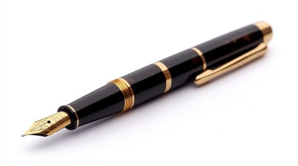 Elegant Gold and Black Fountain Pen on White Background