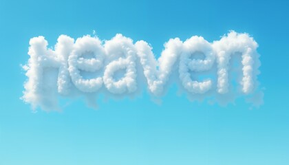 Naklejka premium Heaven banner, the inscription of white fluffy clouds on a blue sky background