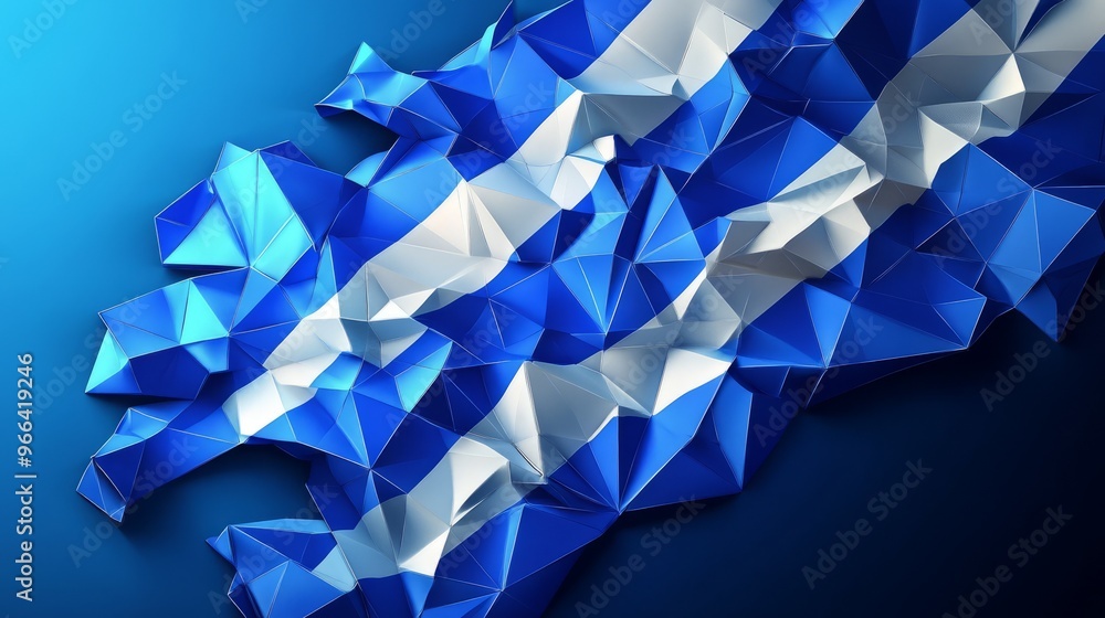 Aufkleber greece, vector flag, virtual abstract 3d object made of triangular polygons on a blue background