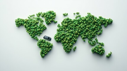 Green World Map- 3D tree or forest shape of world map isolated on white background. World Map Green Planet Earth Day or Environment day Concept.