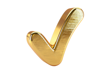 golden 3d tick mark isolated on white or transparent png