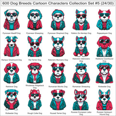 Obraz premium Dog Breeds Cartoon Characters Collection Set of 600 Dog Faces Isolated Part 24