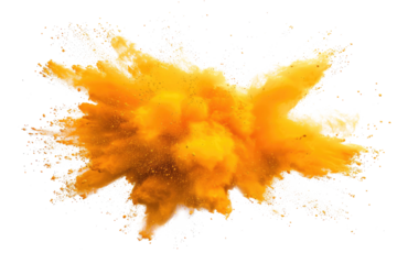 orange color powder explosion isolated on white or transparent png