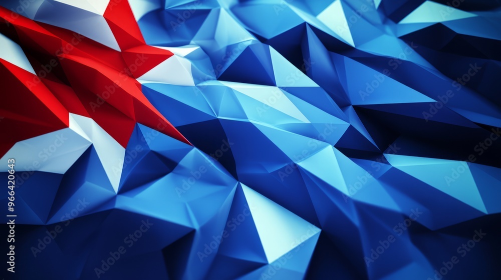 Poster norway, virtual abstract 3d object made of triangular polygons on a blue background