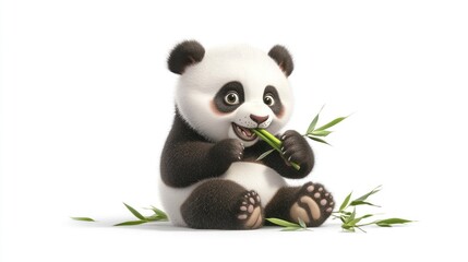 Adorable Panda Cub Enjoying Bamboo