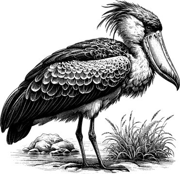 shoebill stork standing monochrome detailed clip art preview