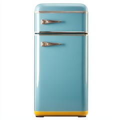 Retro Blue Refrigerator with Yellow Trim