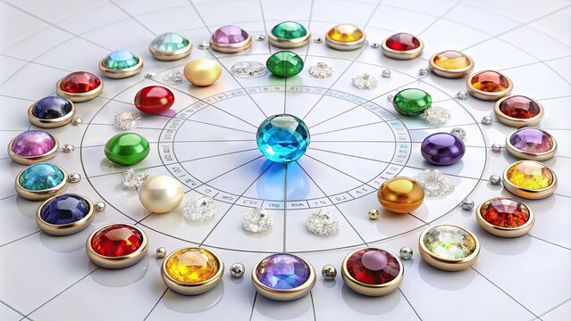 Elegant Birthstone Chart Featuring Gemstones And Month Names Arranged In A Circle, Showcasing The Beauty And Symbolism Of Each Birthstone.