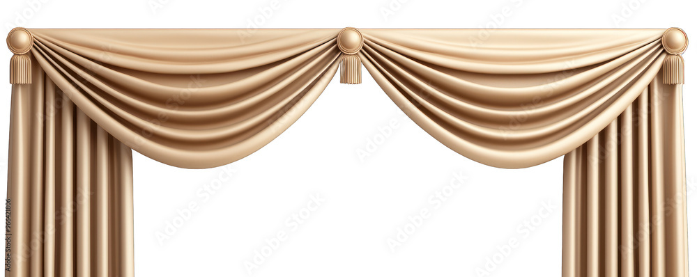 Poster elegant draped curtains in a light color, adding a touch of sophistication and warmth to any interio